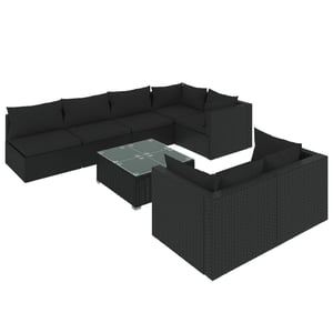 

vidaXL 8 Piece Garden Lounge Set with Cushions Black Poly Rattan