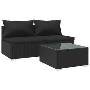 

vidaXL 3 Piece Garden Lounge Set with Cushions Poly Rattan Black