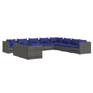 

vidaXL 10 Piece Garden Lounge Set with Cushions Grey Poly Rattan