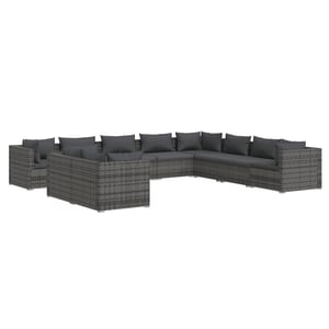 

vidaXL 10 Piece Garden Lounge Set with Cushions Grey Poly Rattan