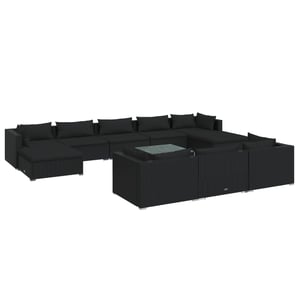 

vidaXL 11 Piece Garden Lounge Set with Cushions Black Poly Rattan
