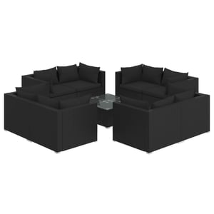 

vidaXL 9 Piece Garden Lounge Set with Cushions Poly Rattan Black