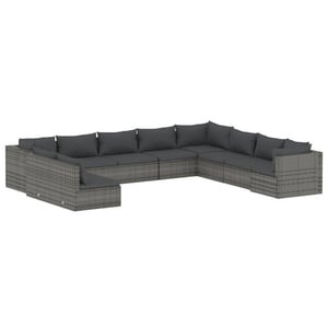 

vidaXL 10 Piece Garden Lounge Set with Cushions Grey Poly Rattan