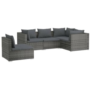 

vidaXL 5 Piece Garden Lounge Set with Cushions Poly Rattan Grey