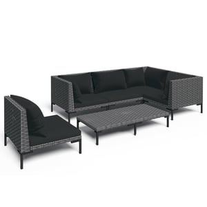 

vidaXL 6 Piece Garden Lounge Set with Cushions Poly Rattan Dark Grey