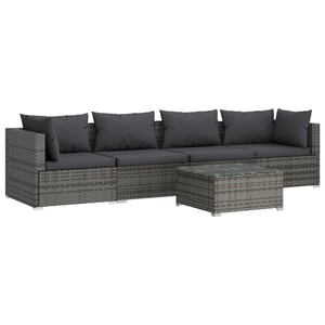 

vidaXL 5 Piece Garden Lounge Set with Cushions Poly Rattan Grey