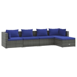 

vidaXL 5 Piece Garden Lounge Set with Cushions Poly Rattan Grey