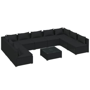 

vidaXL 10 Piece Garden Lounge Set with Cushions Poly Rattan Black