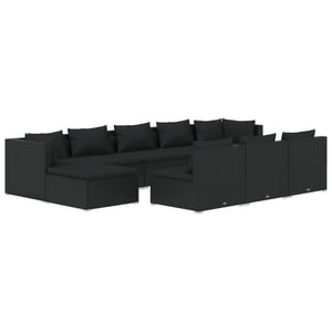 

vidaXL 10 Piece Garden Lounge Set with Cushions Black Poly Rattan