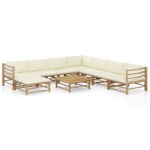 

vidaXL 9 Piece Garden Lounge Set with Cream White Cushions Bamboo
