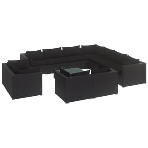 

vidaXL 12 Piece Garden Lounge Set with Cushions Black Poly Rattan