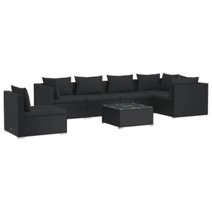 

vidaXL 7 Piece Garden Lounge Set with Cushions Poly Rattan Black