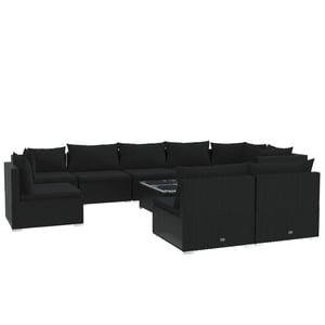 

vidaXL 10 Piece Garden Lounge Set with Cushions Poly Rattan Black