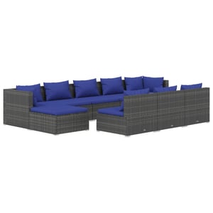 

vidaXL 10 Piece Garden Lounge Set with Cushions Grey Poly Rattan