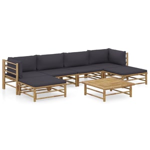 

vidaXL 7 Piece Garden Lounge Set with Dark Grey Cushions Bamboo