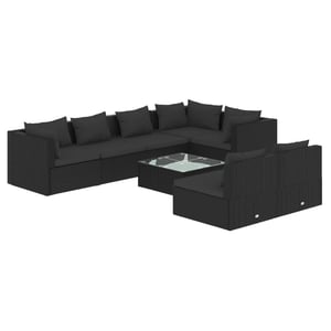 

vidaXL 8 Piece Garden Lounge Set with Cushions Black Poly Rattan