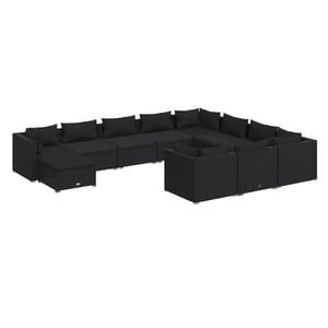 

vidaXL 11 Piece Garden Lounge Set with Cushions Poly Rattan Black