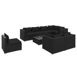 

vidaXL 9 Piece Garden Lounge Set with Cushions Poly Rattan Black