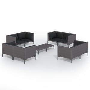 

vidaXL 9 Piece Garden Lounge Set with Cushions Poly Rattan Dark Grey