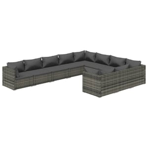 

vidaXL 10 Piece Garden Lounge Set with Cushions Poly Rattan Grey