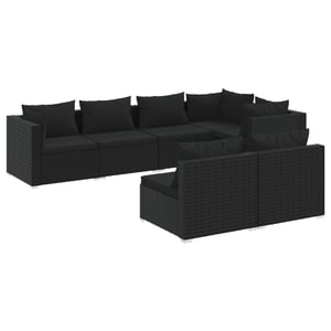 

vidaXL 7 Piece Garden Lounge Set with Cushions Black Poly Rattan