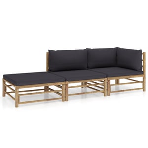 

vidaXL 3 Piece Garden Lounge Set with Dark Grey Cushions Bamboo