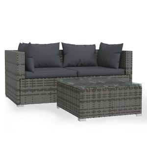 

vidaXL 3 Piece Garden Lounge Set with Cushions Grey Poly Rattan