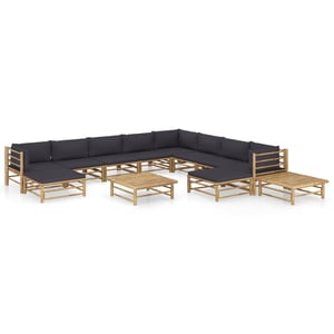 

vidaXL 12 Piece Garden Lounge Set with Dark Grey Cushions Bamboo