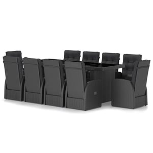 

vidaXL 11 Piece Outdoor Dining Set with Cushions Poly Rattan Black