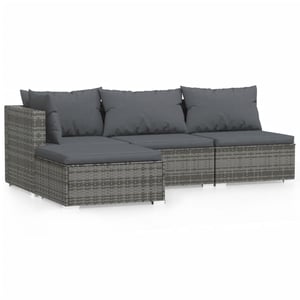 

vidaXL 4 Piece Garden Lounge Set with Cushions Grey Poly Rattan
