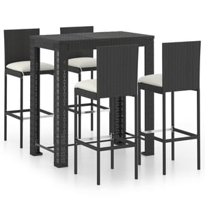 

vidaXL 5 Piece Outdoor Bar Set with Cushions Poly Rattan Black