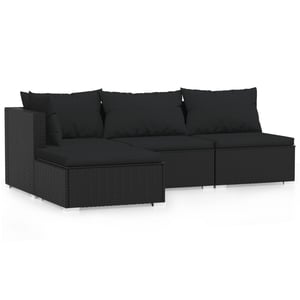 

vidaXL 4 Piece Garden Lounge Set with Cushions Black Poly Rattan