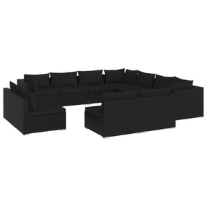 

vidaXL 11 Piece Garden Lounge Set with Cushions Black Poly Rattan