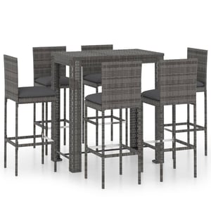 

vidaXL 7 Piece Outdoor Bar Set with Cushions Poly Rattan Grey