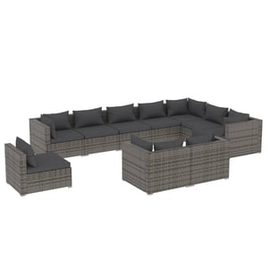 

vidaXL 10 Piece Garden Lounge Set with Cushions Poly Rattan Grey