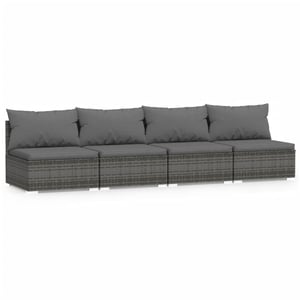 

vidaXL 4-Seater Sofa with Cushions Grey Poly Rattan