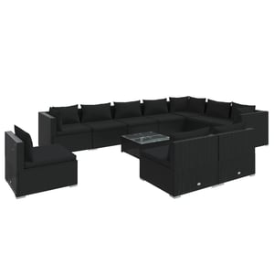

vidaXL 11 Piece Garden Lounge Set with Cushions Poly Rattan Black