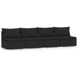 

vidaXL 4-Seater Sofa with Cushions Black Poly Rattan