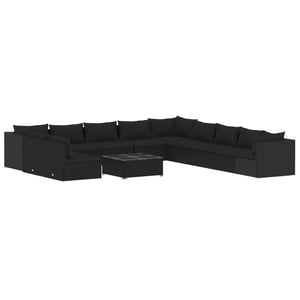 

vidaXL 12 Piece Garden Lounge Set with Cushions Black Poly Rattan