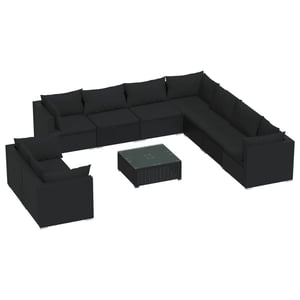 

vidaXL 10 Piece Garden Lounge Set with Cushions Black Poly Rattan