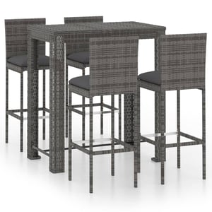 

vidaXL 5 Piece Outdoor Bar Set with Cushions Poly Rattan Grey