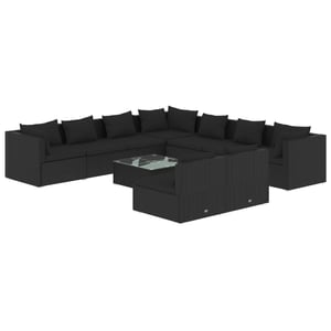 

vidaXL 10 Piece Garden Lounge Set with Cushions Black Poly Rattan