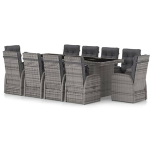 

vidaXL 11 Piece Outdoor Dining Set with Cushions Poly Rattan Grey