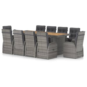 

vidaXL 11 Piece Outdoor Dining Set with Cushions Poly Rattan Grey