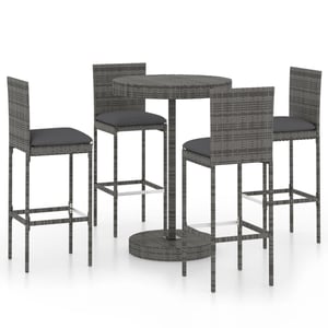 

vidaXL 5 Piece Garden Bar Set with Cushions Poly Rattan Grey