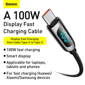 

Baseus Display Fast Charging Data Cable Type-C to Type-C 100W 1m Black