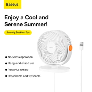Baseus Serenity Series Desktop Fan Hangable 3 Gears Adjustable Cooling Gadget Summer Cooler White