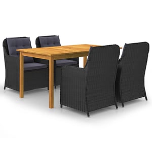 vidaXL 5 Piece Garden Dining Set Black- Acacia Wood