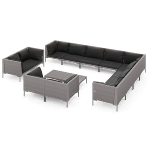

vidaXL 13 Piece Garden Lounge Set with Cushions Poly Rattan Dark Grey
