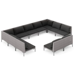 

vidaXL 11 Piece Garden Lounge Set with Cushions Poly Rattan Dark Grey